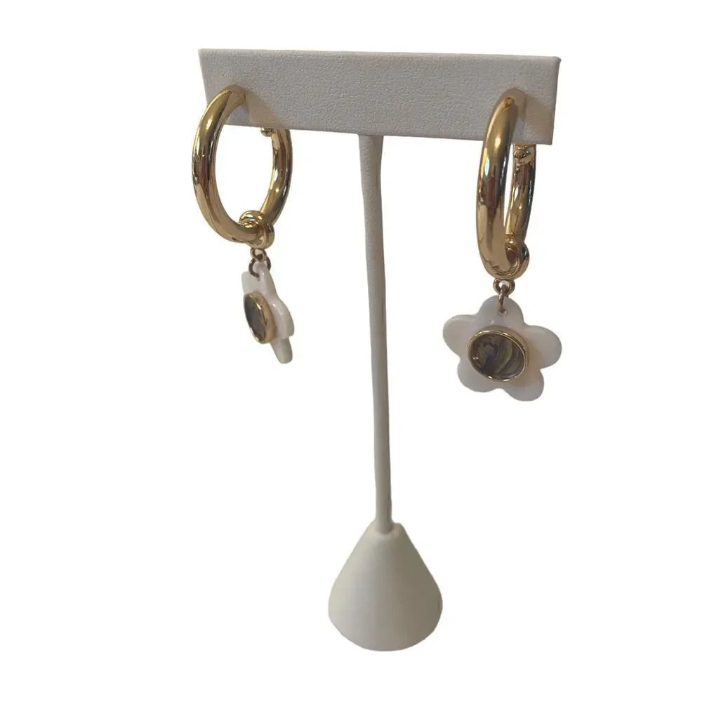 C&C California thick gold toned 3/4 Hoop Flower Drop Earrings.